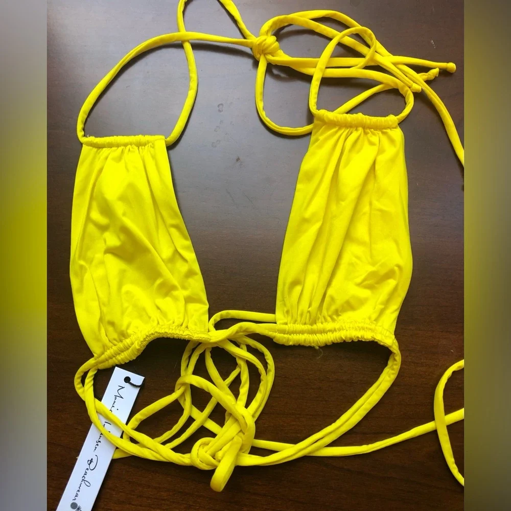NWT Monica Hansen Rectangle Double String Bikini Top in Zafferano Yellow
